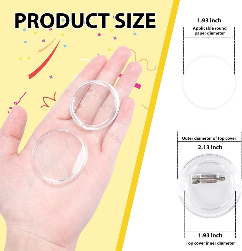 Happizza 50pcs Acrylic Clear Button Pins,1.97 Inch Custom Buttons Pin Badges, DIY Blank Pins,Round Photo Buttons Personalized Button Making kit for Craft - Image 2